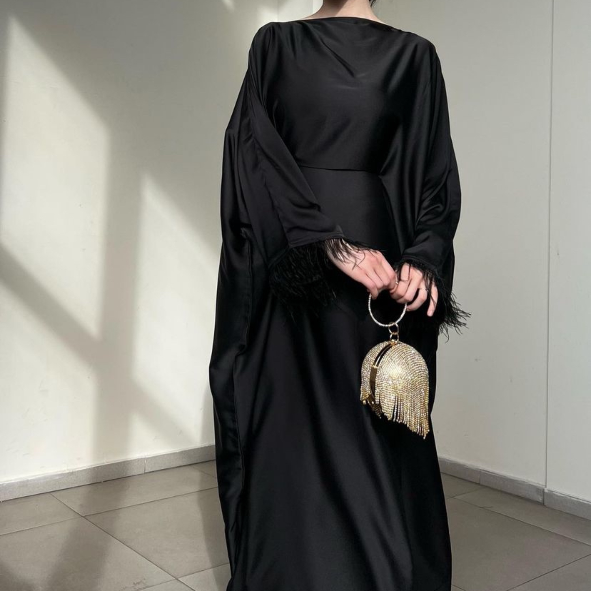 Jet Black Satin Kaftan