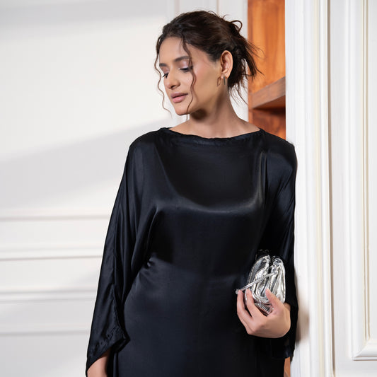 Black satin kaftan